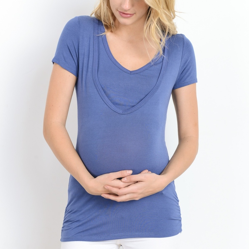 <CMT1329> V Neck Maternity Nursing Top - Denim